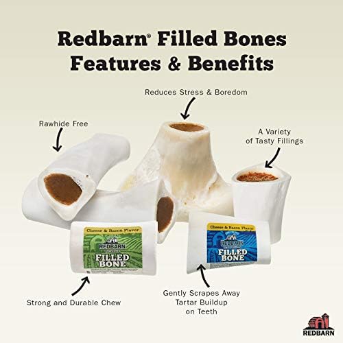 עצמות כלבים מלאות של Redbarn | פינוקים שיניים טבעיים לאורך זמן; מתאים לעיסות אגרסיביות | גדול - 5 עצמות
